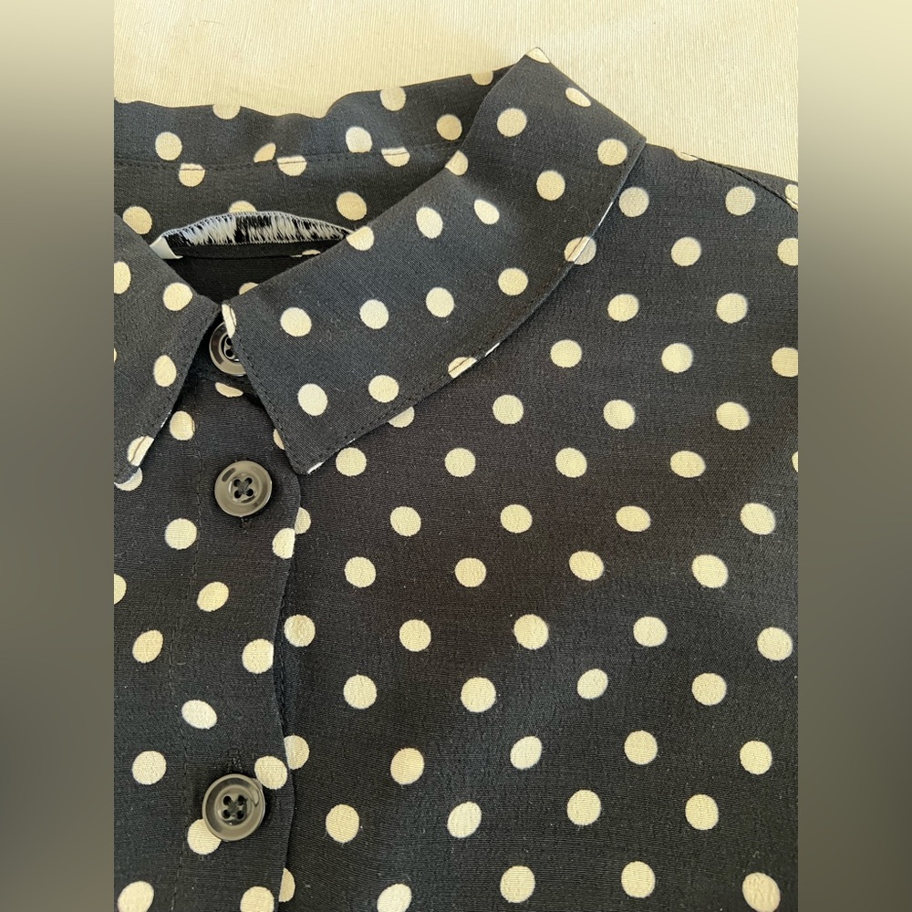 Zara black and white polka dot midi shirt dress with belt - Picture 3 of 8